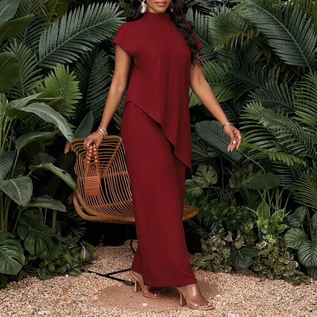 Women’s Asymmetrical Top and Pants Set