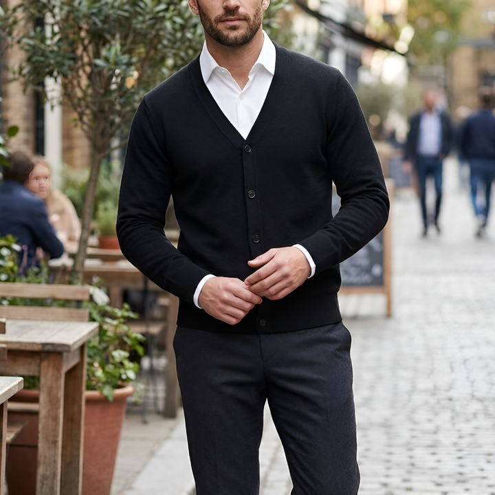 Button-Front V-Neck Cardigan for Men