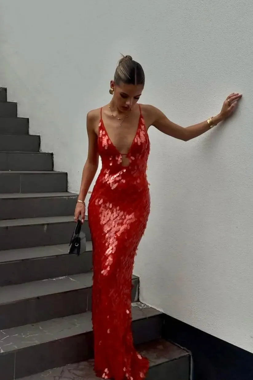 Holly Women's Sequin Backless Maxi Dress