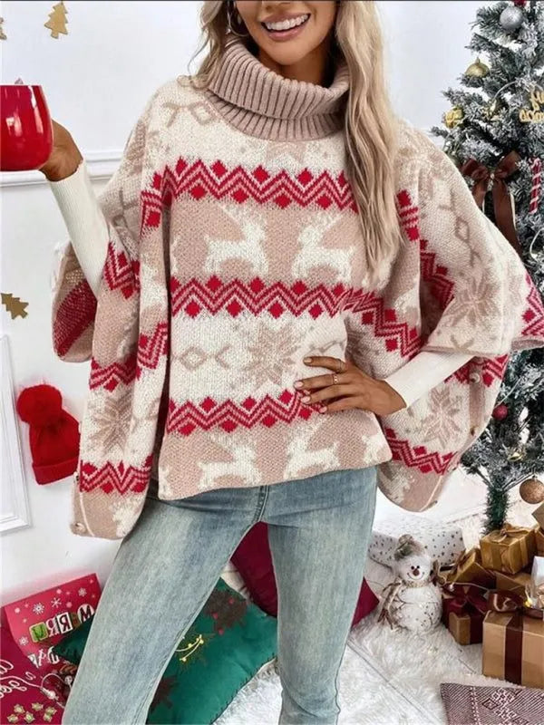 Ilaria Women's Oversized Turtleneck Reindeer Sweater