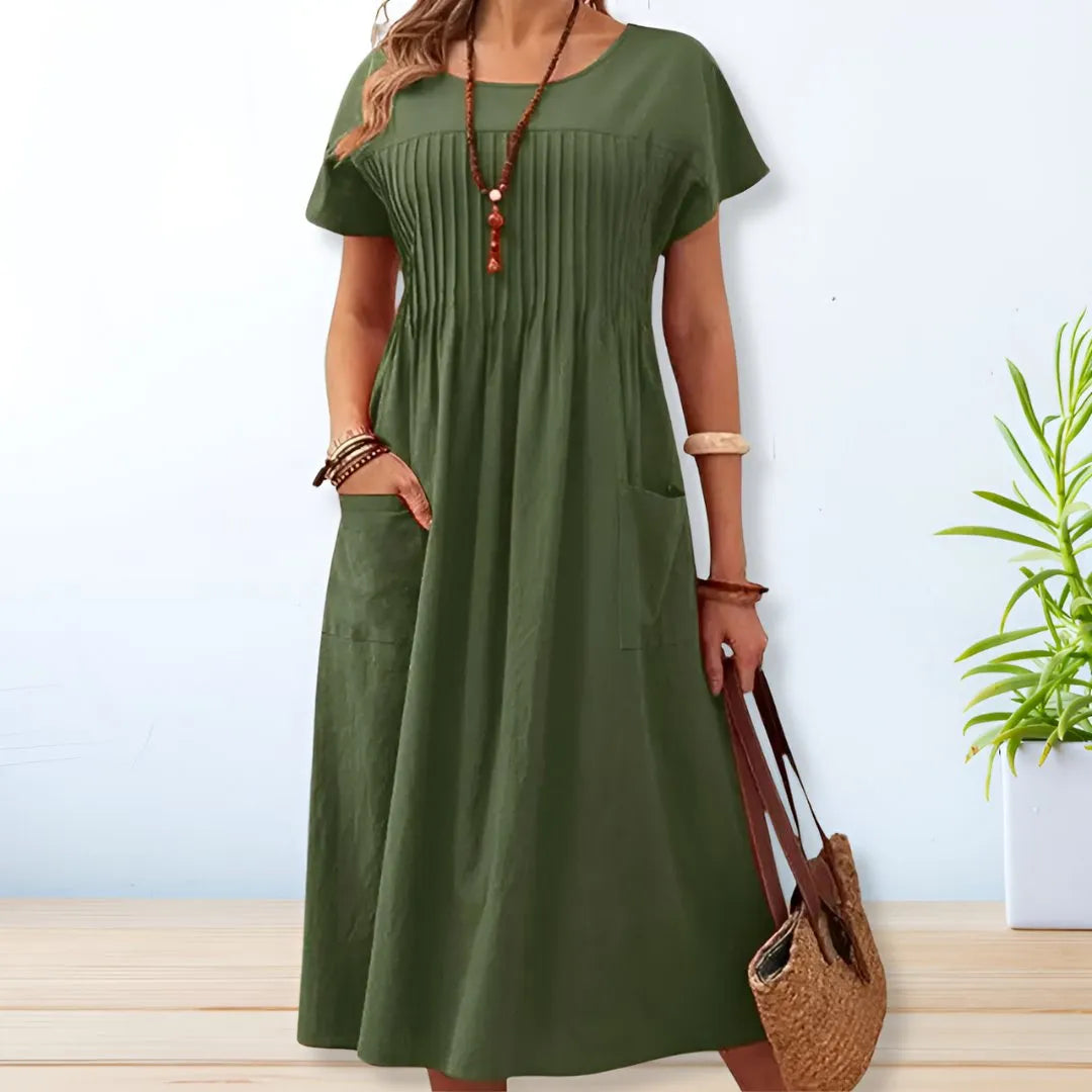 Iliana Women's Pleated Midi Dress with Pockets