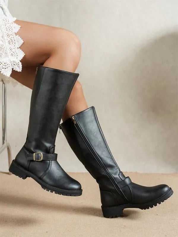 Inés Women's Knee-High Riding Boots with Buckle Detail