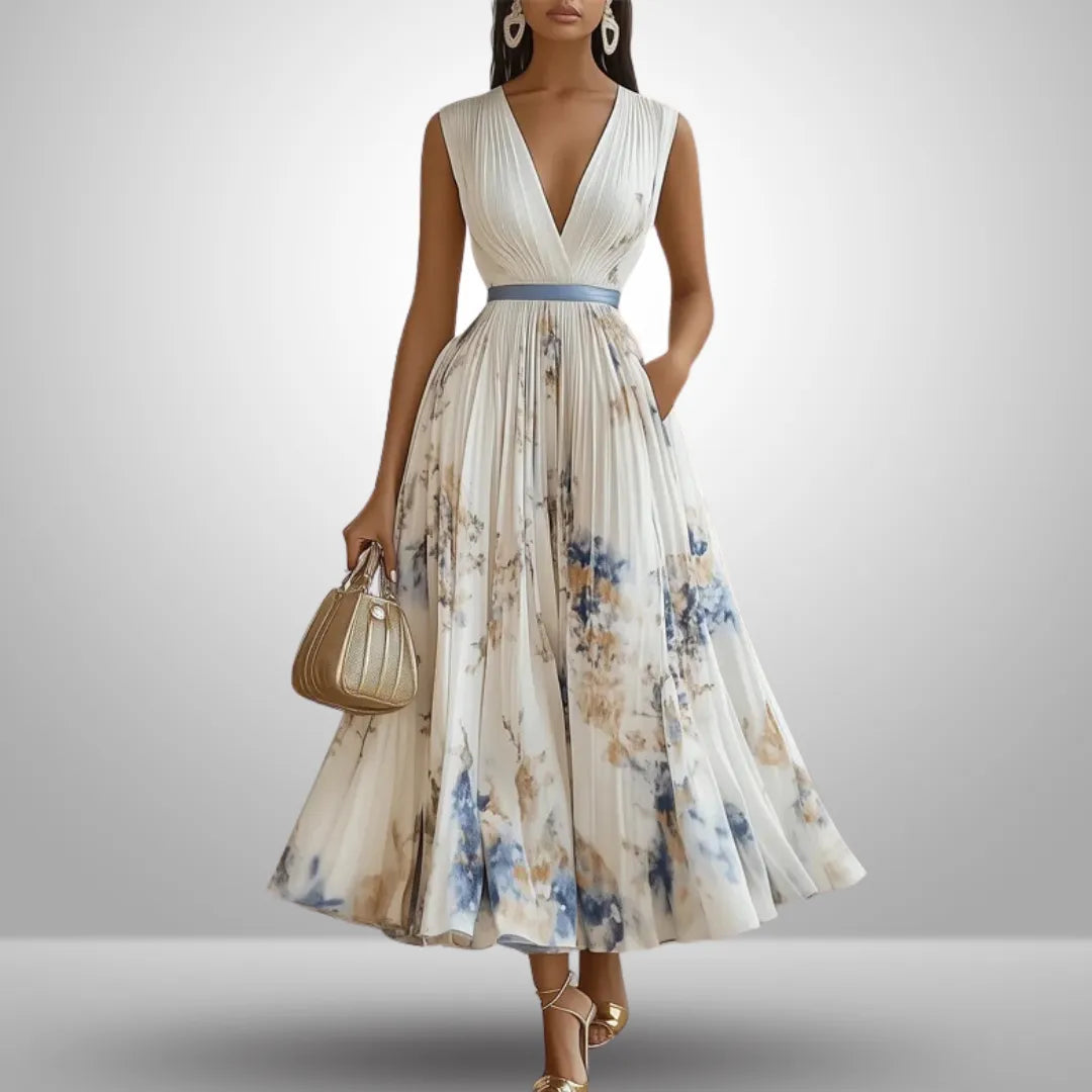 Ismeria Women's Pleated Sleeveless Wrap Maxi Dress