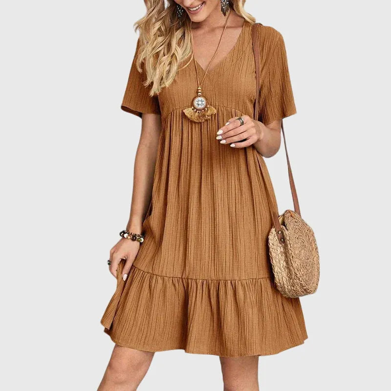 Jasmine Women's V-Neck Short Sleeve A-Line Dress