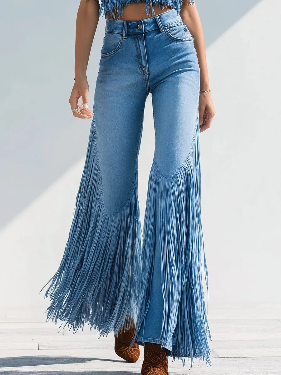 Kaia Women's Fringe Flared Wide Leg Jeans
