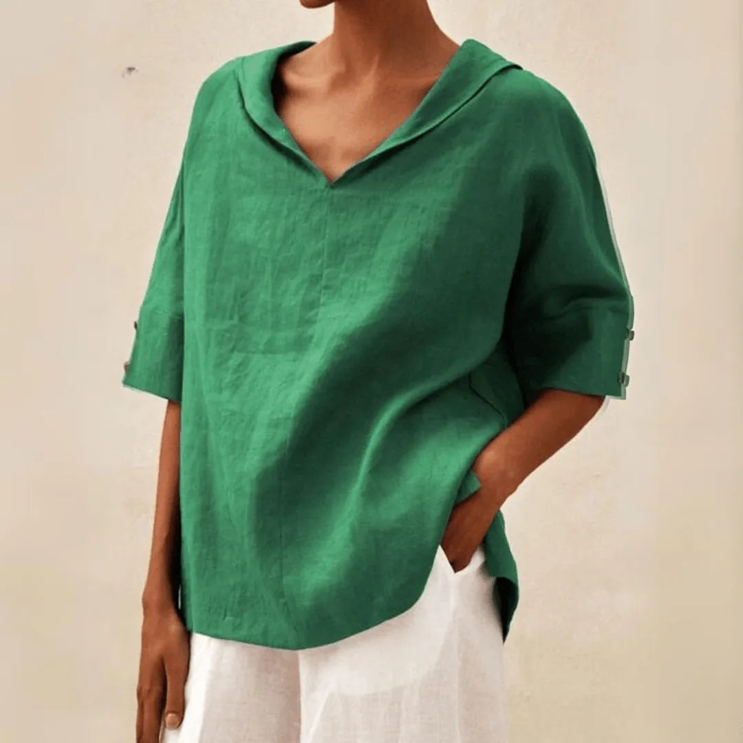 Kennedy Women's Linen V-Neck Hooded Tunic Top