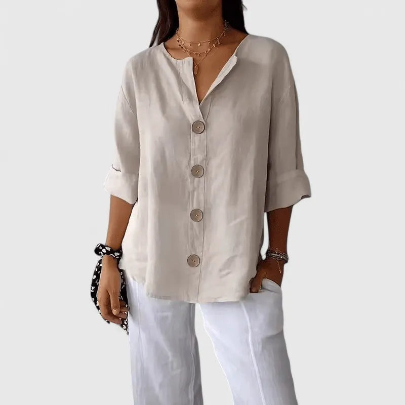 Lana Women's Button-Down Roll-Tab Sleeve Blouse