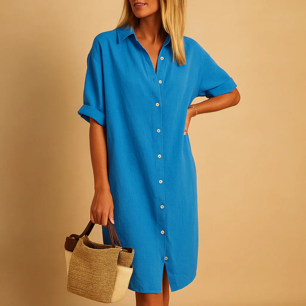 Relaxed Fit Button-Down Shirt Dress for Women