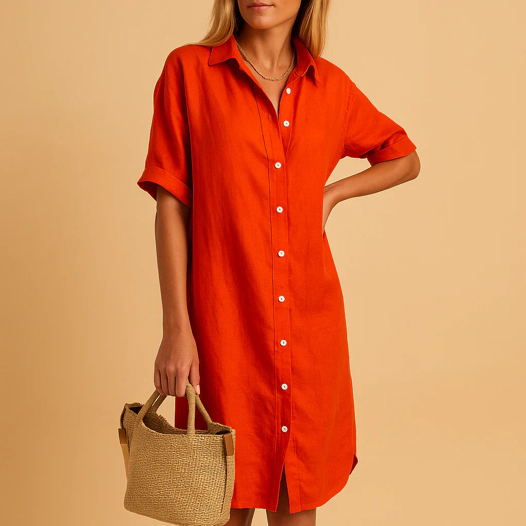 Relaxed Fit Button-Down Shirt Dress for Women