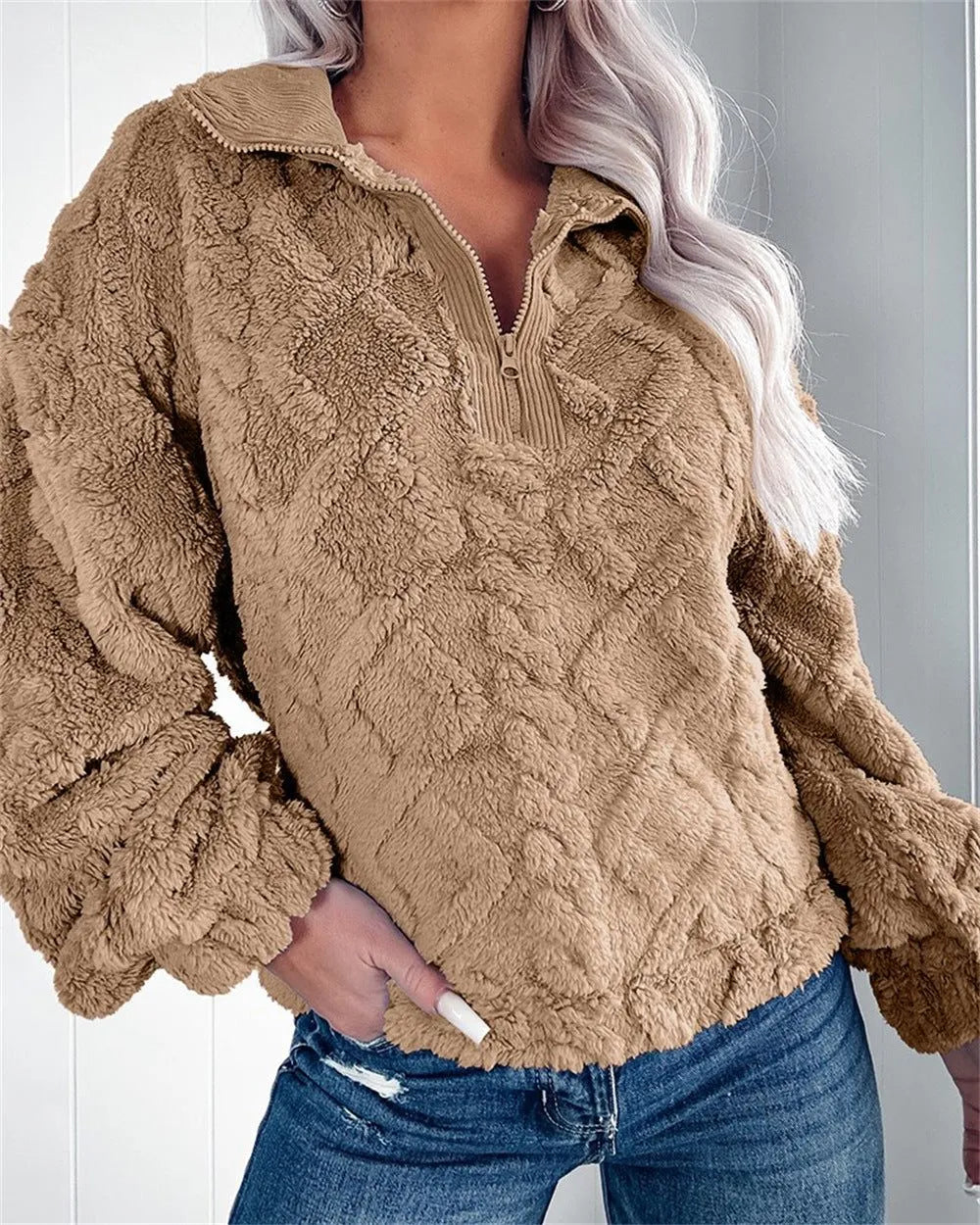 Larissa Women's Fleece Quarter-Zip Pullover with Stand Collar