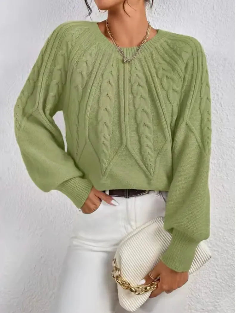Linnea Women's Cable Knit Crew Neck Sweater