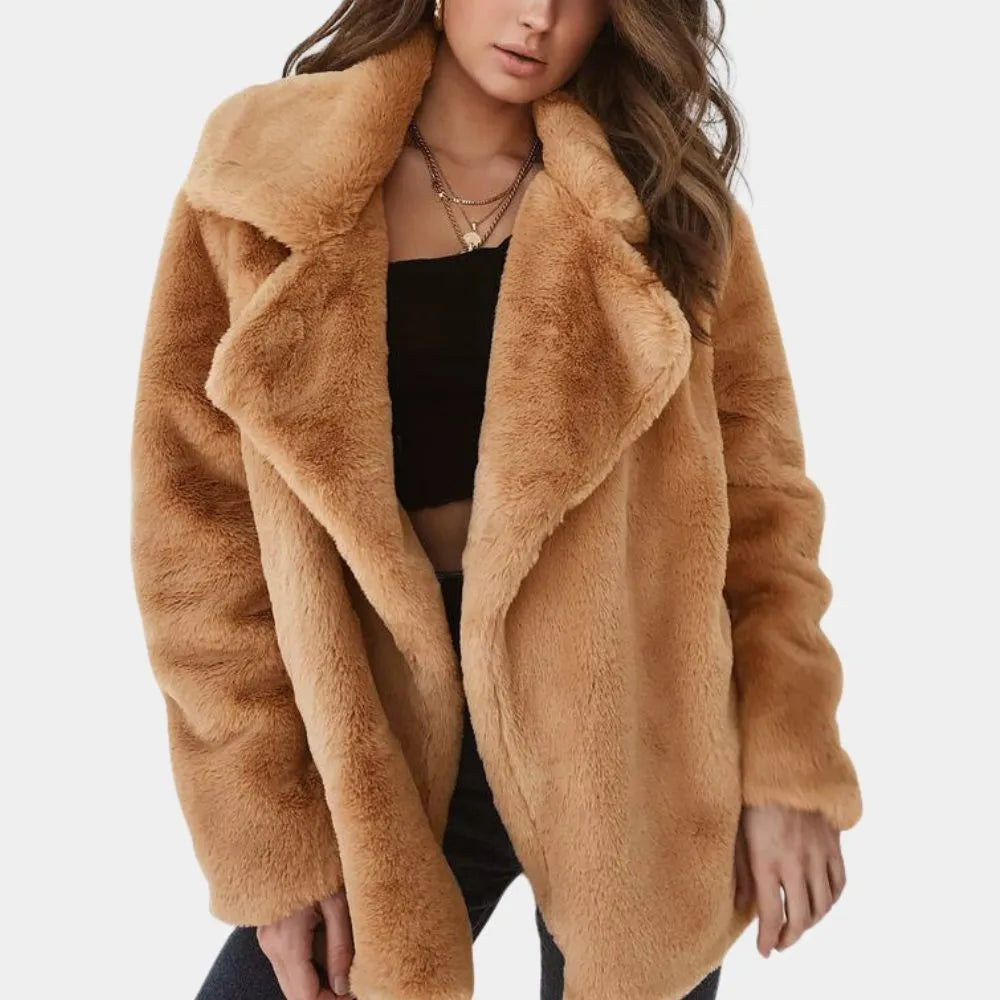 Lottie Women's Oversized Plush Coat with Lapel
