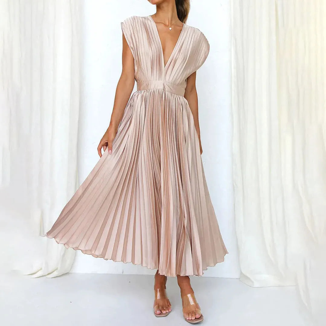 Maren Women's Pleated V-Neck Midi Dress