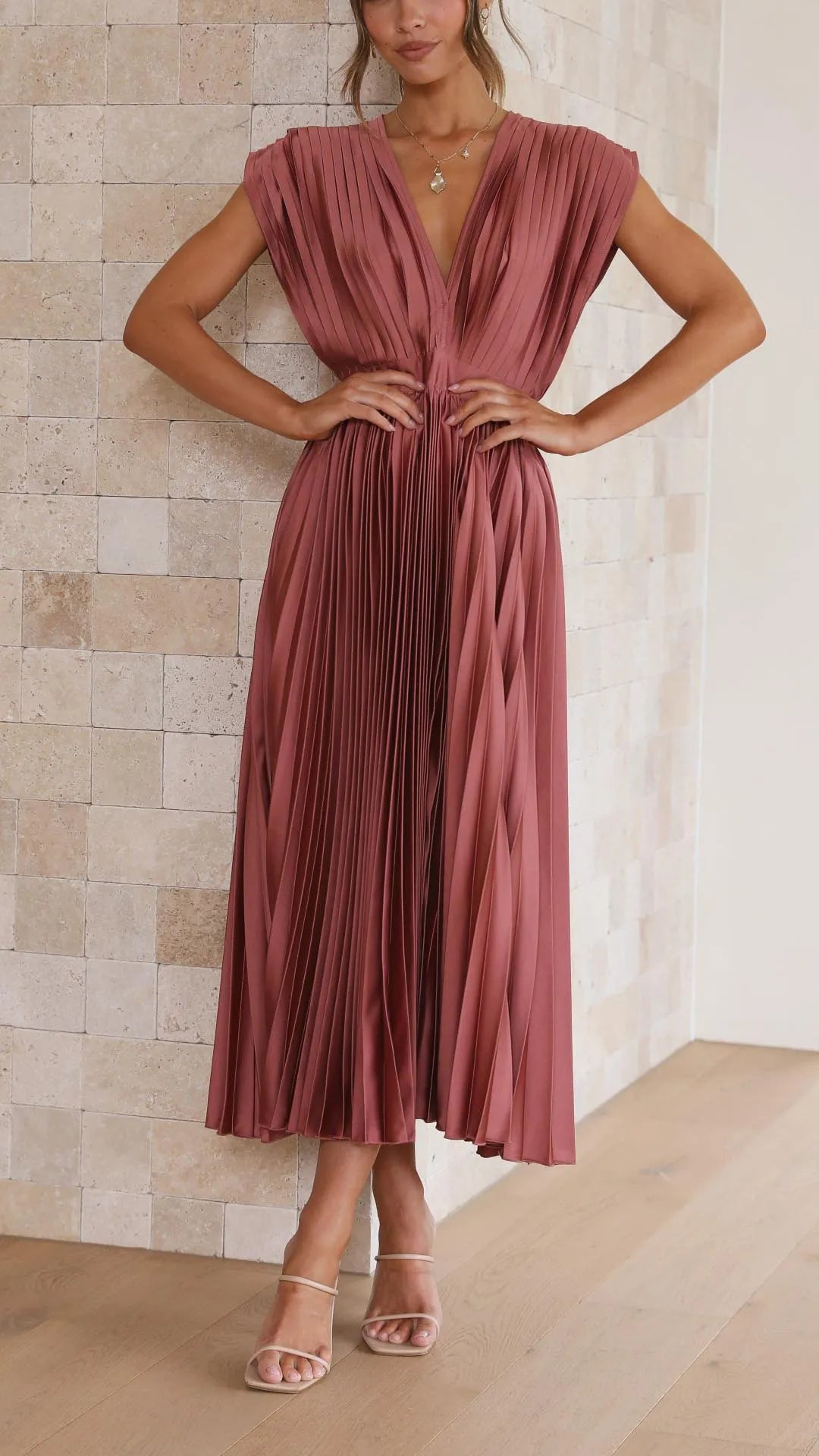 Maria Women's Pleated V-Neck Maxi Dress