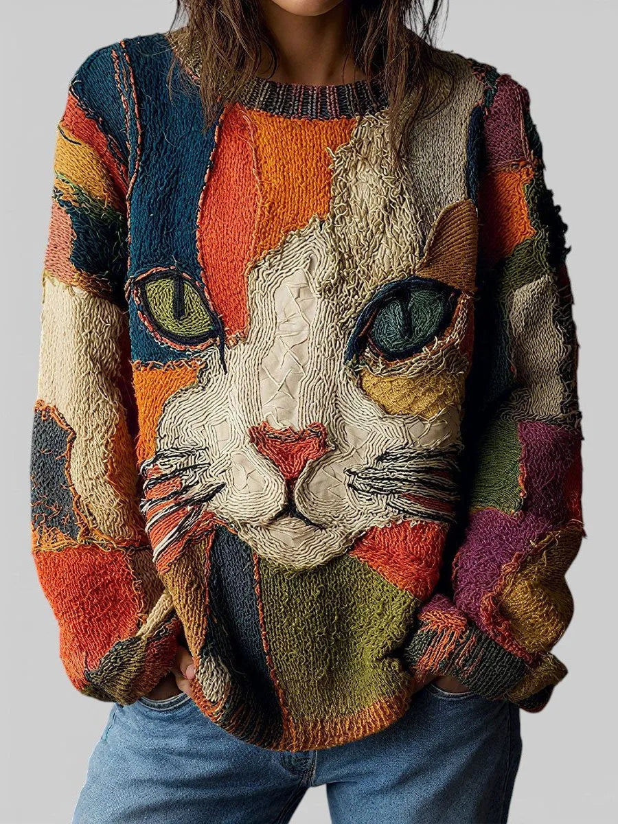 Nieve Women's Oversized Animal Print Crew Neck Sweater