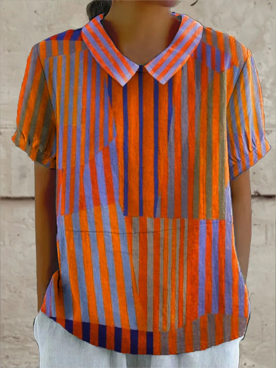 Nina Women's Short Sleeve Collared Striped Shirt