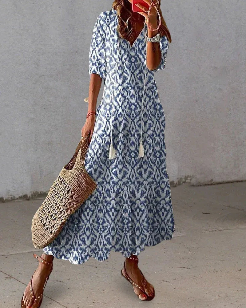 Noor Women's Ikat Print Boho Midi Dress