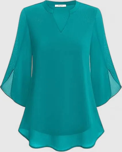 Olalla Women's V-Neck Bell Sleeve Tunic Blouse