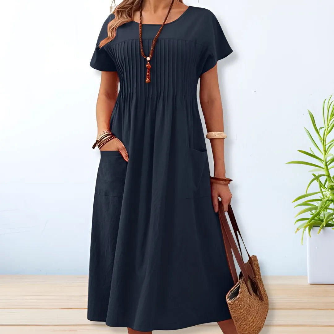 Ophelia Women's Linen Pintuck Midi Dress