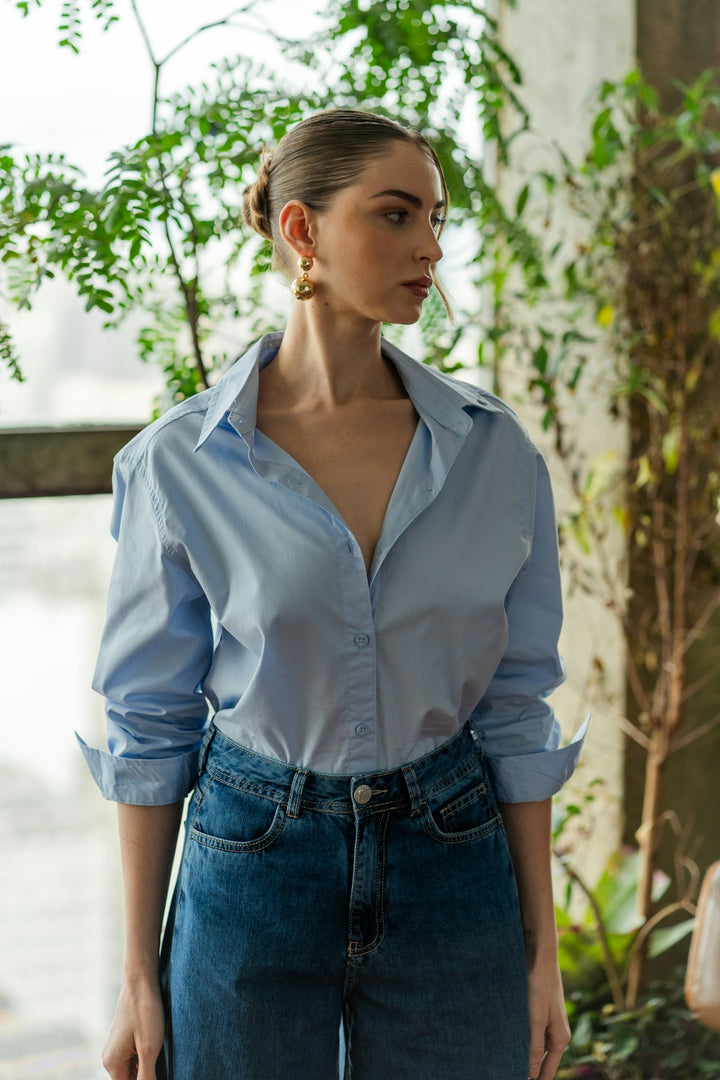 Linen button-down shirt - Sky Blue