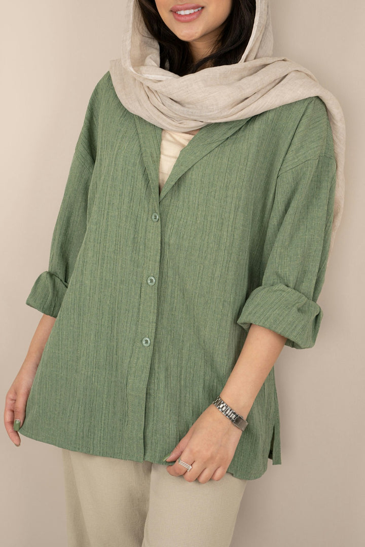 Linen button-down shirt - Sage Green