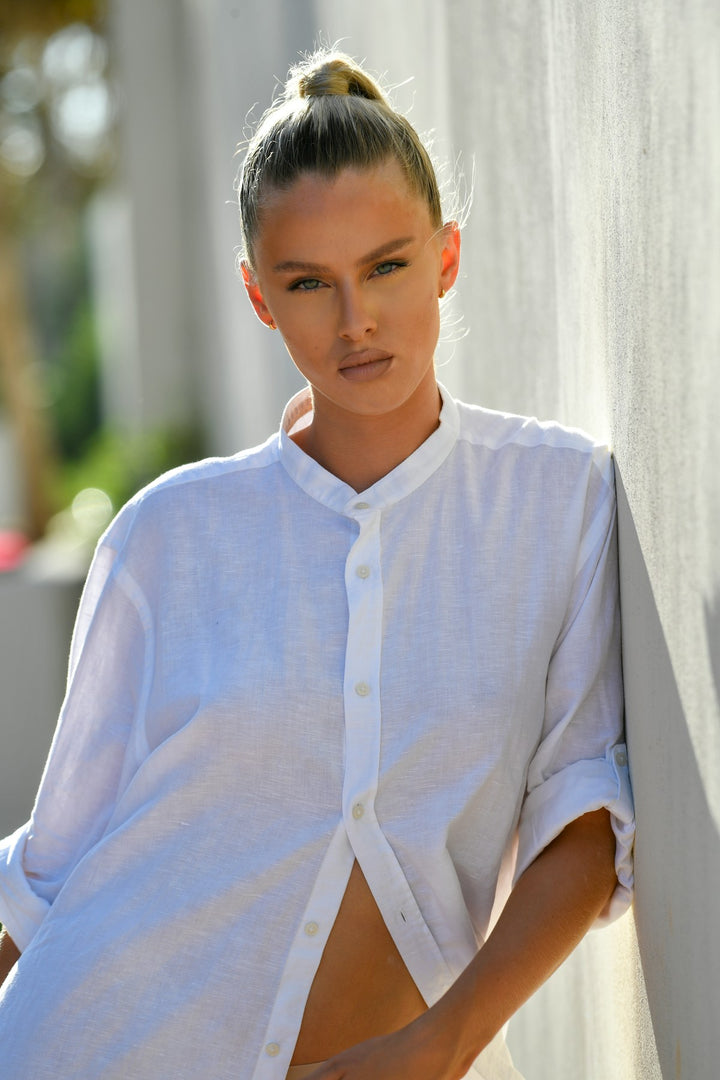 Linen button-down shirt - White