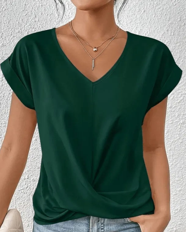 Primrose Women's Twist Front V-Neck Short Sleeve Top