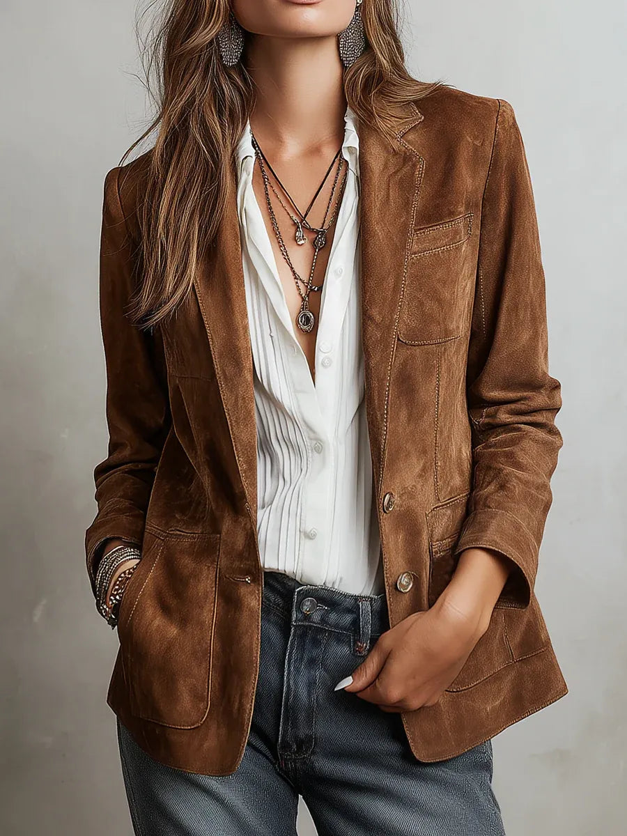 Rachel Women's Button-Down Suede Blazer