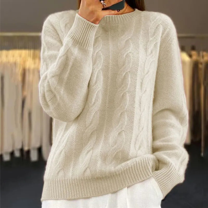 Rikki Women's Cable Knit Crew Neck Sweater