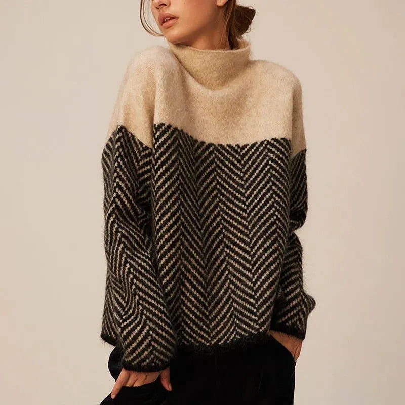 Roxelana Women's Chevron Knit Turtleneck Sweater