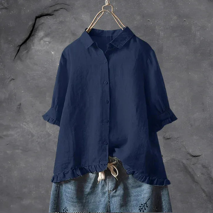 Ruby Women's Linen Button-Down Ruffle Shirt
