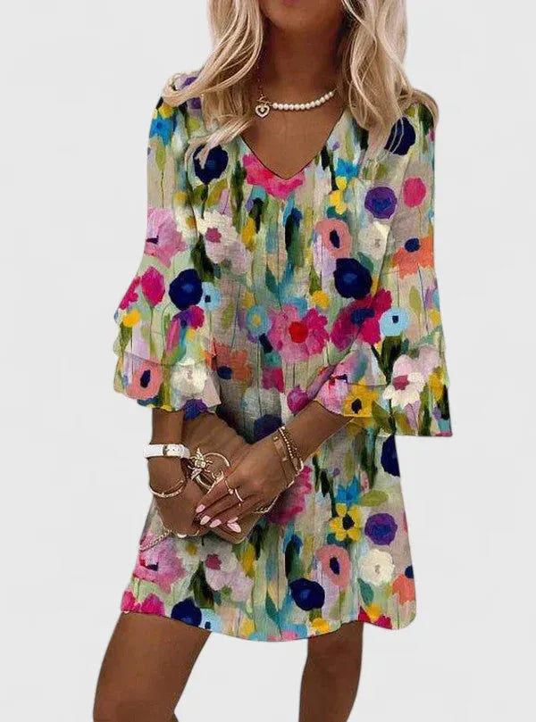 Sebastiane Women's Floral V-Neck Bell Sleeve Dress