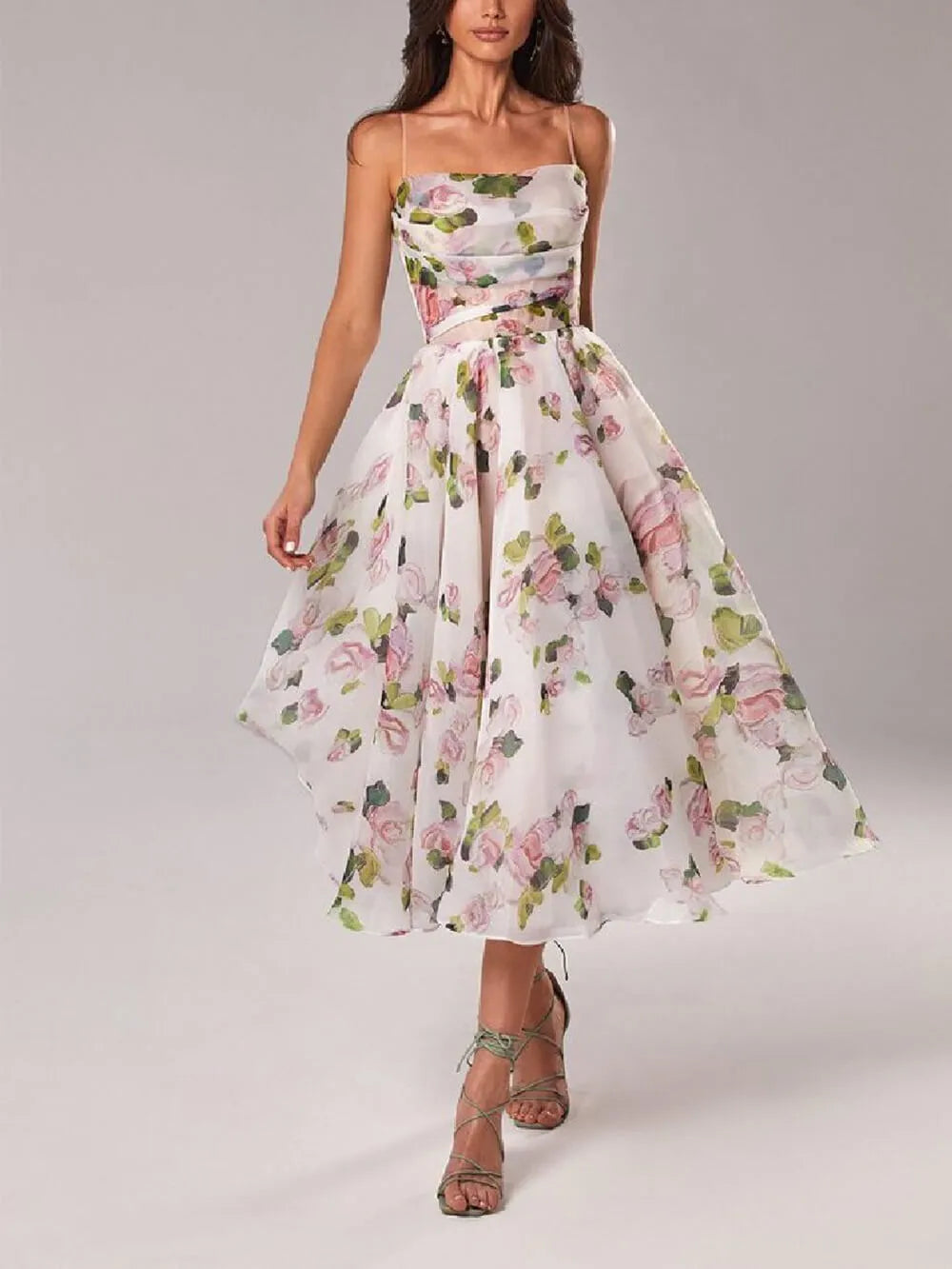 Segolene Women's Floral Spaghetti Strap A-Line Midi Dress