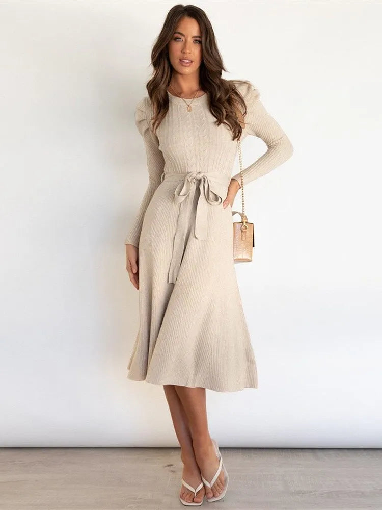 Silvana Women's Ribbed Knit Midi Dress with Belt