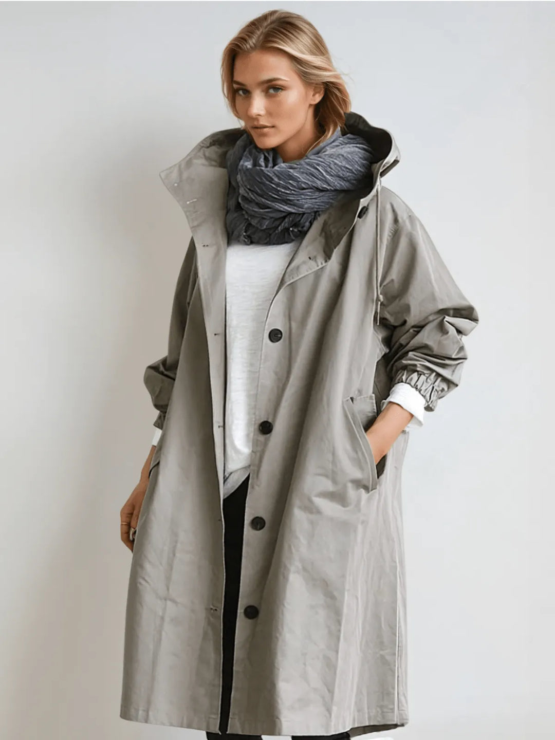 Tamora Women's Oversized Button-Down Hooded Trench Coat