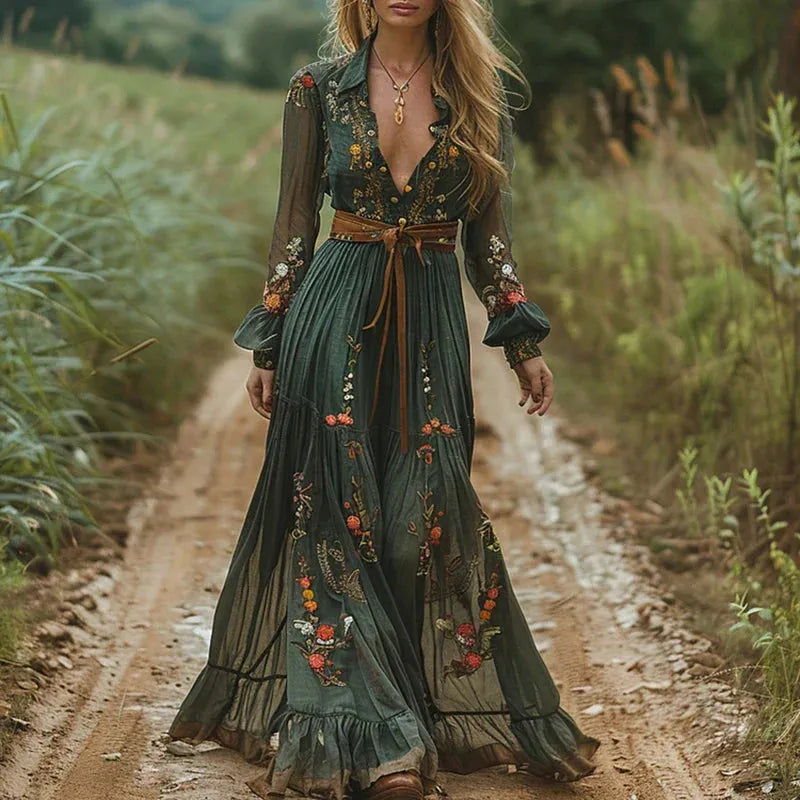 Tania Women's Embroidered V-Neck Maxi Dress