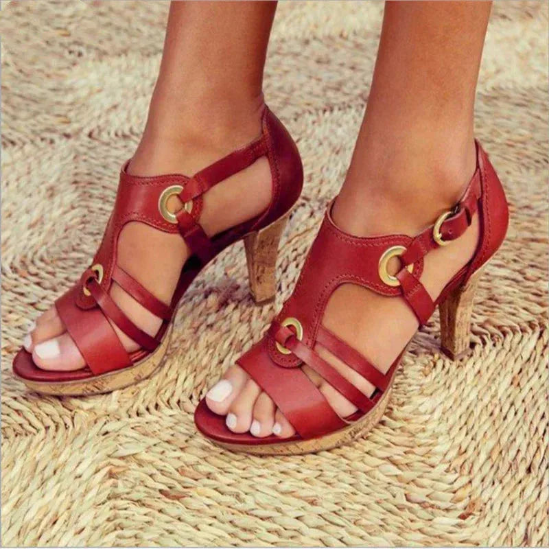 Teresa Women's Open Toe Strappy Block Heel Sandals