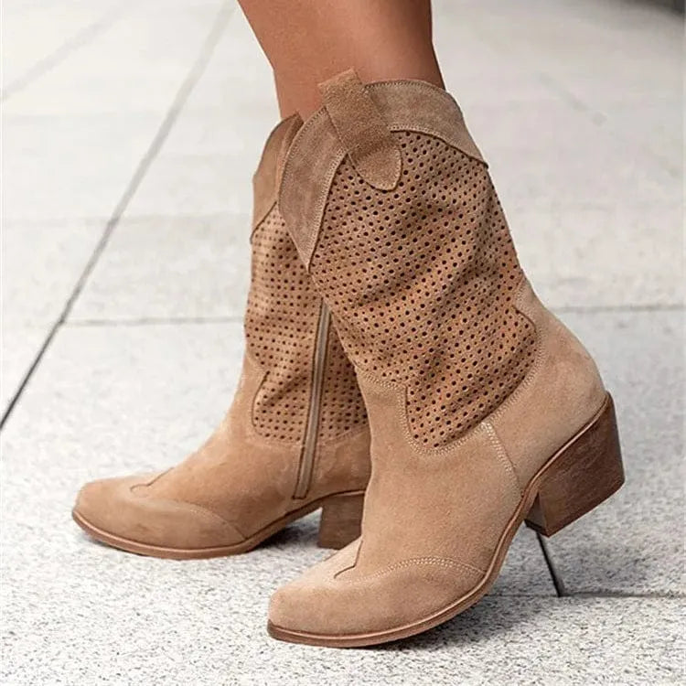 Valentina Women's Perforated Block Heel Cowboy Boots