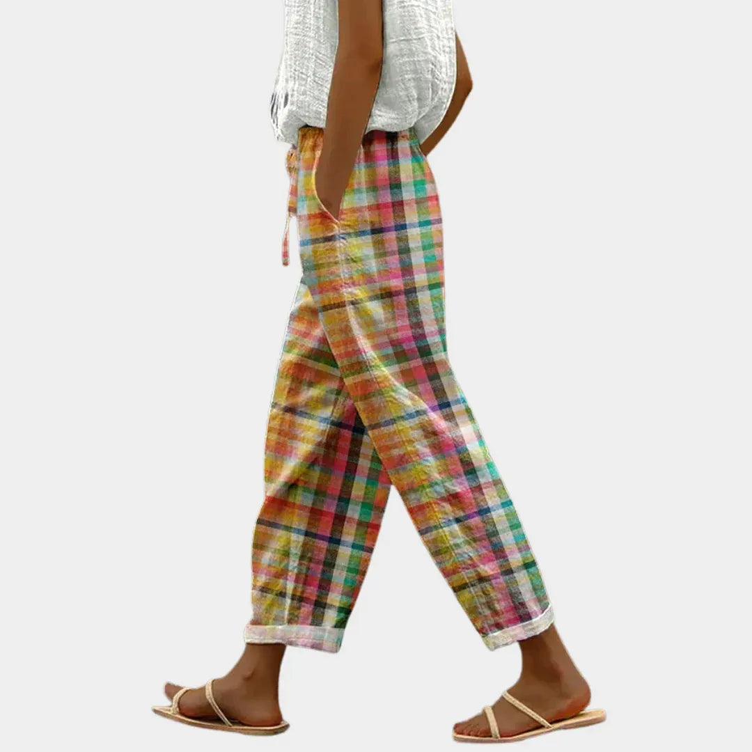 Valerie Women's Cropped Plaid Linen Trousers