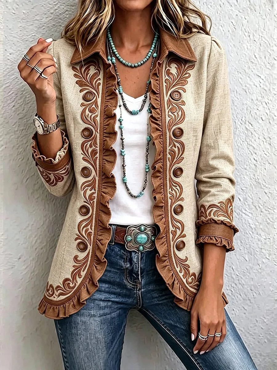 Veronique Women's Embroidered Ruffled Blazer