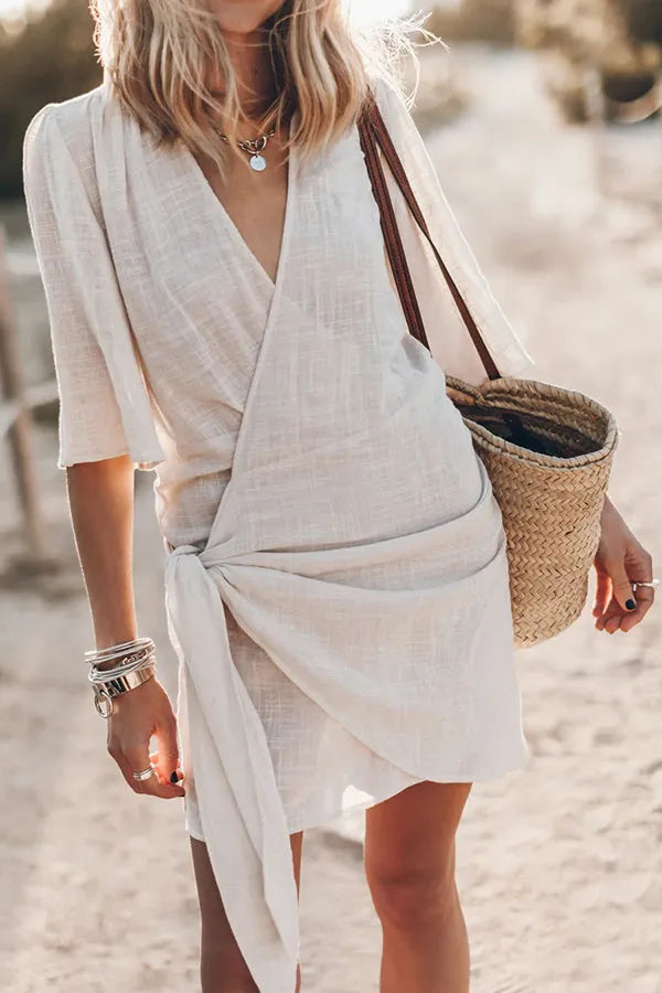 Victoria Women's V-Neck Wrap Mini Dress