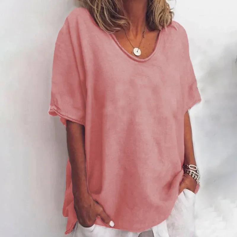 Women's Loose V-Neck Short Sleeve Blouse