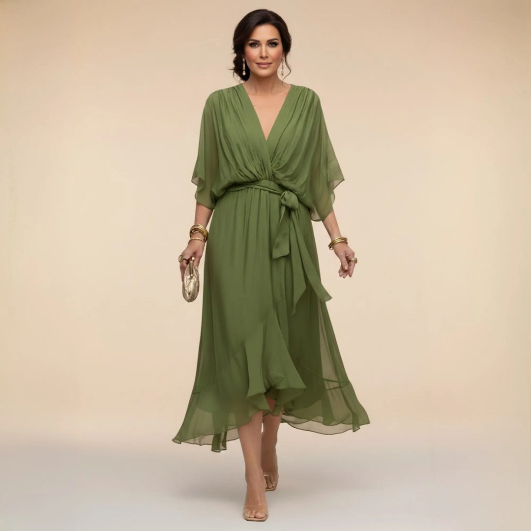Women's Wrap V-Neck Midi Dress